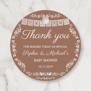 Cielito Lindo Terracotta Papel Picado Baby Shower Favor Tags