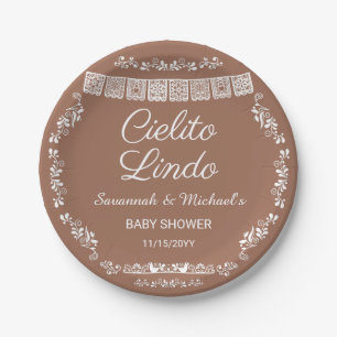 Cielito Lindo Terracotta Papel Picado Baby Shower Paper Plates