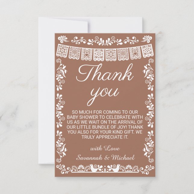 Cielito Lindo Terracotta Papel Picado Baby Shower Thank You Card (Front)