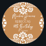 Cielito lindo terracotta talavera 60th birthday classic round sticker<br><div class="desc">Cielito lindo terracotta Mexican 60th birthday party personalized thank you favor stickers template,  white and brown birthday party monogrammed favor stickers,  talavera birthday party personalized favors,  Mexican 60th birthday personalized thank you favor stickers ,  papel picado party stickers fiesta Mexicana birthday printed favor stickers</div>