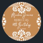 Cielito lindo terracotta talavera 60th birthday classic round sticker<br><div class="desc">Cielito lindo terracotta Mexican 60th birthday party personalized thank you favor stickers template,  white and brown birthday party monogrammed favor stickers,  talavera birthday party personalized favors,  Mexican 60th birthday personalized thank you favor stickers ,  papel picado party stickers fiesta Mexicana birthday printed favor stickers</div>