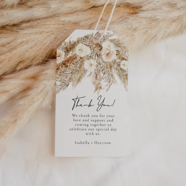 CIERA Bohemian Dry Pampas Grass Thank You Favor Gift Tags | Zazzle