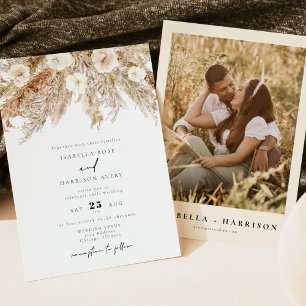 CIERA Bohemian Fall Earthy Pampas Photo Wedding Invitation