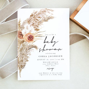 CIERA Boho Terracotta Floral Pampas Baby Shower Invitation