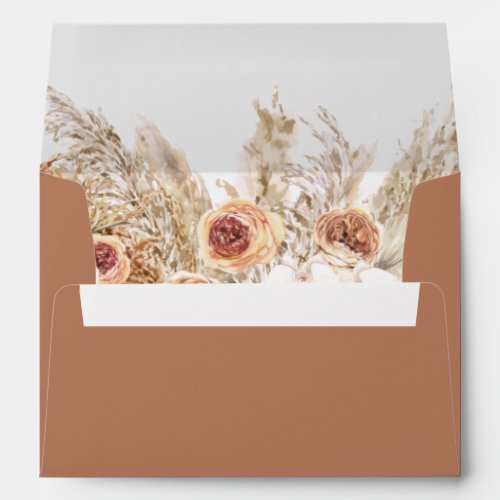 CIERA Boho Terracotta Orange Floral Pampas Grass Envelope