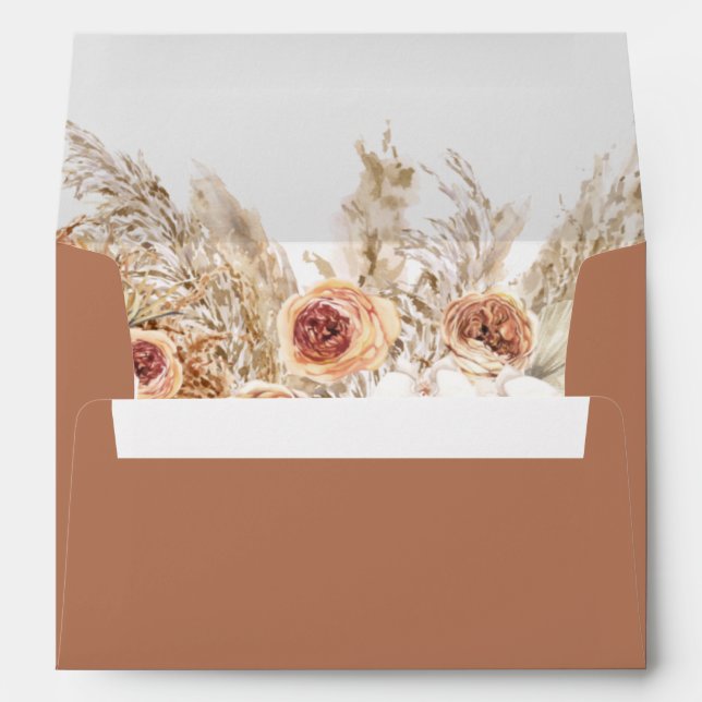 CIERA Boho Terracotta Orange Floral Pampas Grass Envelope (Back (Bottom))