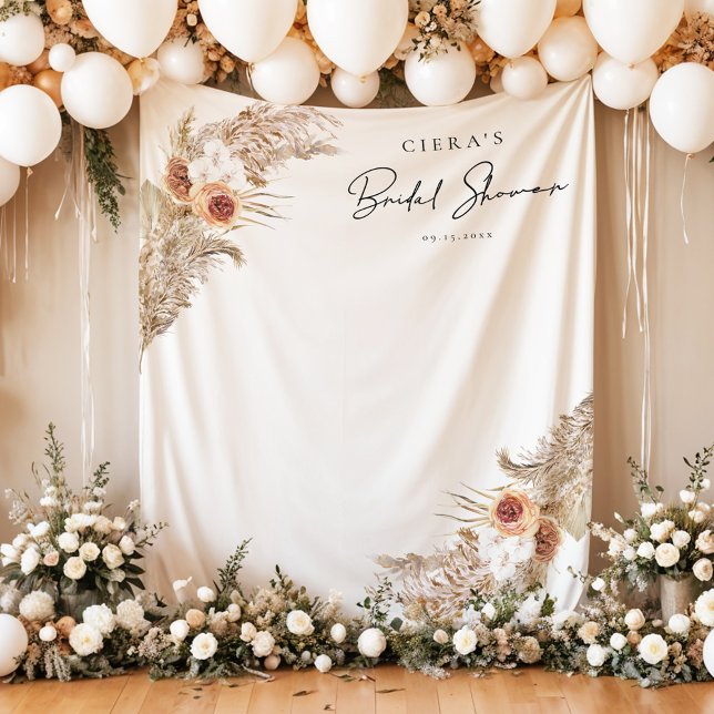 CIERA Boho Terracotta Pampas Grass Bridal Shower Tapestry (Creator Uploaded)