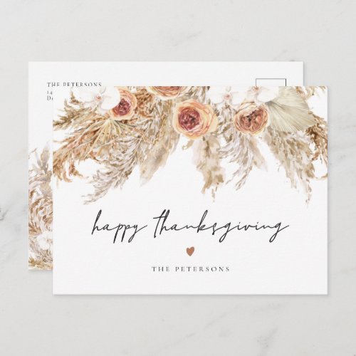 CIERA Boho Terracotta Pampas Thanksgiving Greeting Postcard