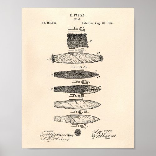 Cigar 1887 Patent Art Old Peper Poster
