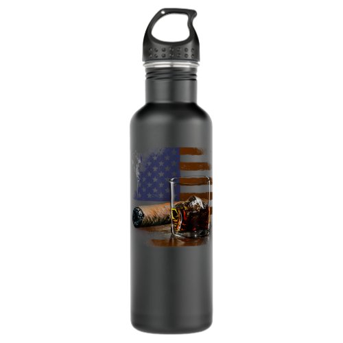 Cigar and Bourbon Great Gift for Cigar Lounge Love Stainless Steel Water Bottle