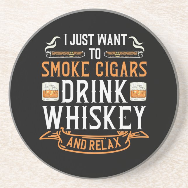 Cigar and Whiskey Quote Sandstone Coaster (Front)