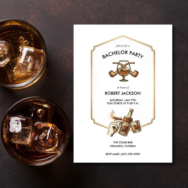 Cigar and Whisky Bachelor Party Invitation (Cigar and Whisky Bachelor Party Invitation)