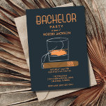 Cigar and Whisky Bachelor Party Invitation<br><div class="desc">Bachelor party invitation in an orange and navy blue design with cigar and whiskey glass. Customize with your party details.</div>