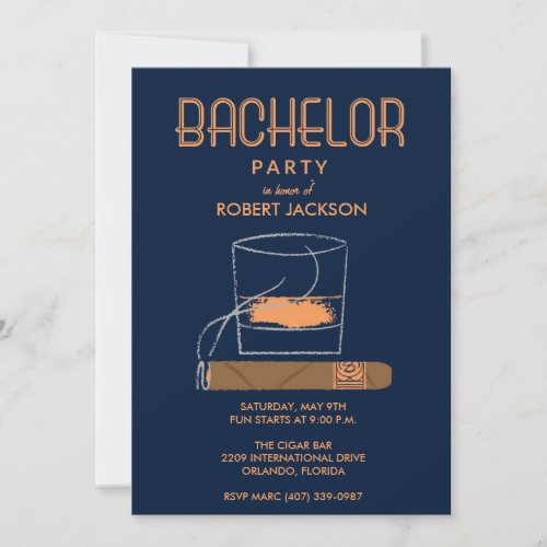 Cigar and Whisky Bachelor Party Invitation