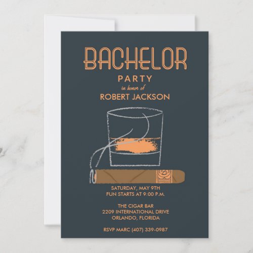Cigar and Whisky Bachelor Party Invitation