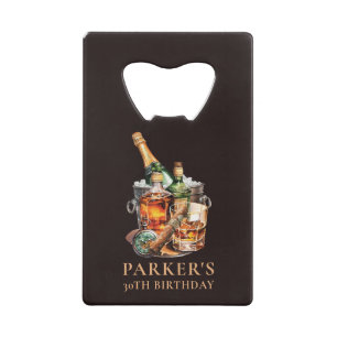 Cigar and Whisky Men's Birthday Favor Credit Card Bottle Opener