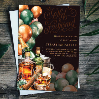 Cigar and Whisky Men's Birthday Invitation