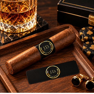 Cigar Bands Black Gold Monogram Laurel Wreath Label