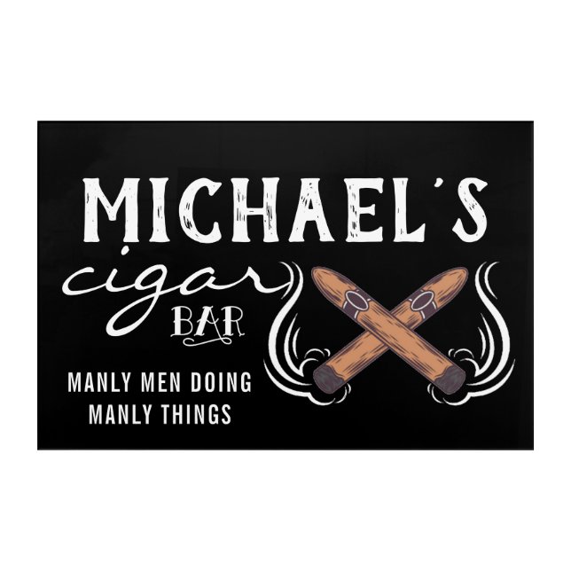 Cigar Bar | Monogram Man Cave Sign Acrylic Print (Front)