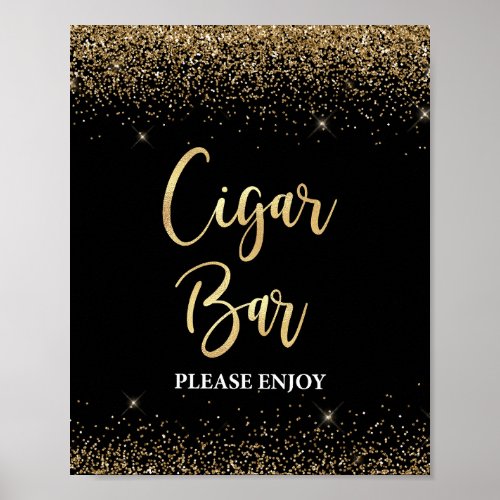 Cigar Bar Sign Black  Gold Glitter Confetti