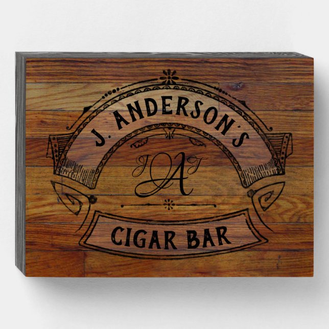 Cigar Bar Sign - (faux) wood background (Front Horizontal)