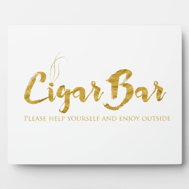 Cigar Bar Sign Table Easel - White and Gold Plaque (Front)