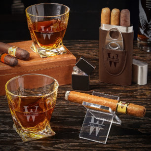 Cigar Gift Set with 2 Twist Whiskey Glasses