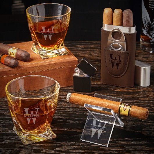 Cigar Gift Set with 2 Twist Whiskey Glasses (Front)