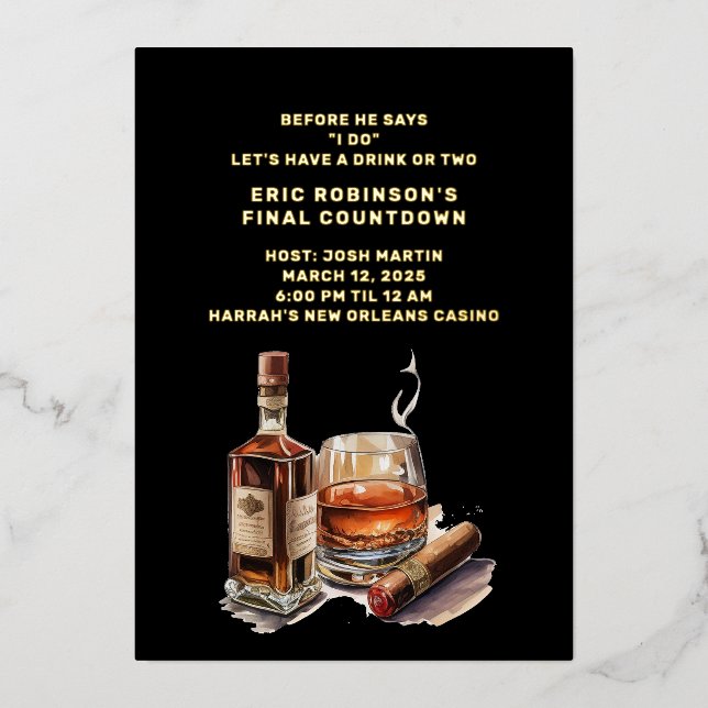 Cigar Groom Bachelor Party Foil Invitation (Front)