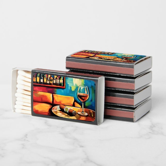 Cigar Lounge Evening - Wine Fine Spirits  Matchboxes (Stacked)