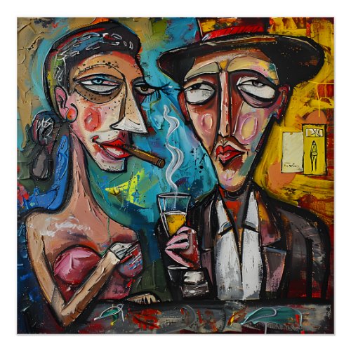 Cigar Lounge Femme Fatale Abstract Expressionism Poster