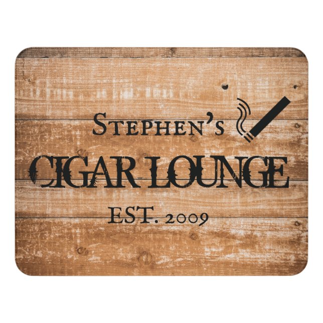 Cigar Lounge Room Custom Name Wood Door Sign (Contemporary Front)