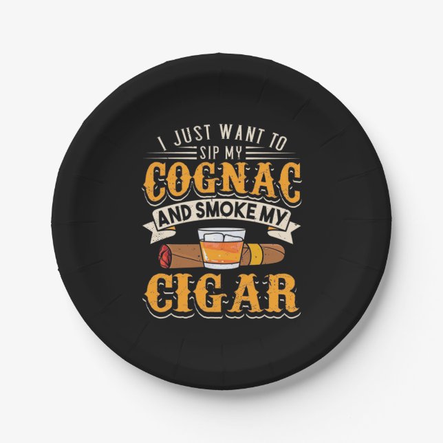 Cigar Lover | My Cognac And Smoke My Cigar Paper Plates (Front)