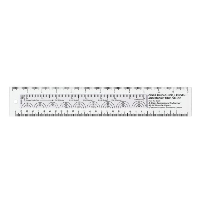 Cigar Ring Guide, Length and Smoke Time Gage Rule Ruler (Front)