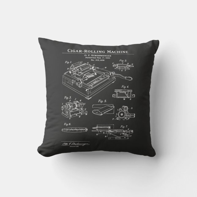 Cigar Rolling Machine Blueprint Throw Pillow (Front)