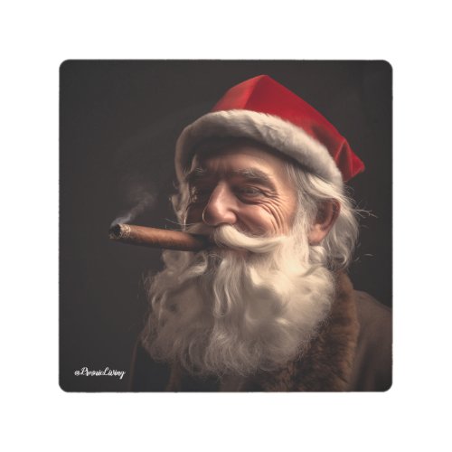 Cigar Santa Metal Print