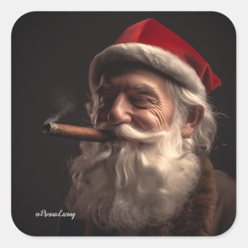 Cigar Santa Square Sticker