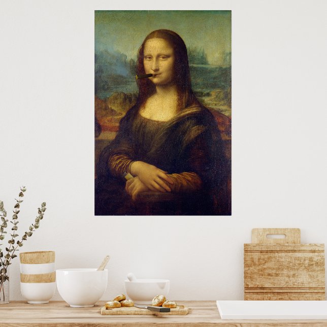 Cigar Smoker Mona Lisa Smoking Painting Poster