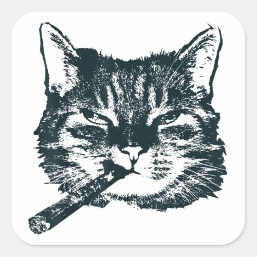 CIGAR SMOKING Cat Retro Aficionado Cigar Smoker Gi Square Sticker
