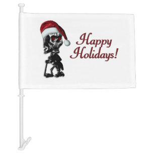 Cigar Smoking Christmas Skeleton Happy Holidays Car Flag