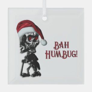 Cigar Smoking Christmas Skeleton Humbug Glass Ornament