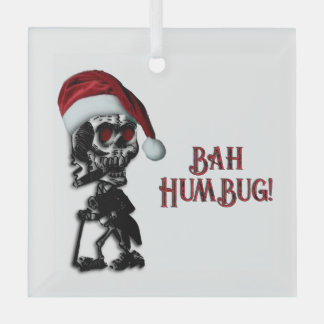 Cigar Smoking Christmas Skeleton Humbug Glass Ornament