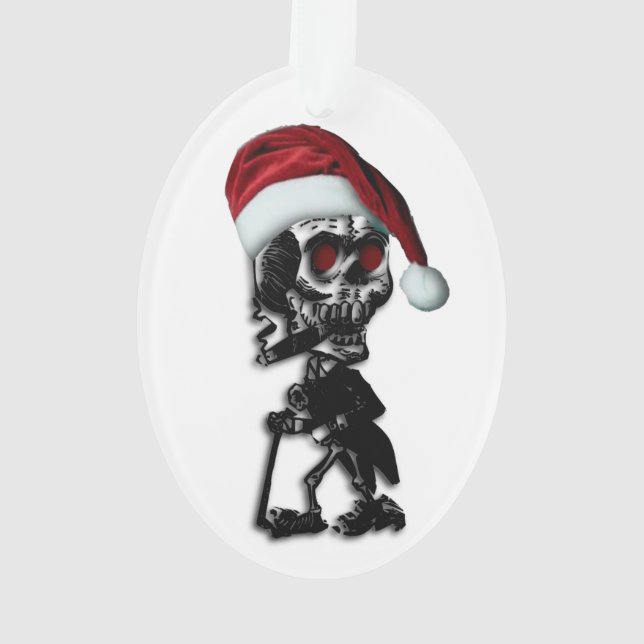 Cigar Smoking Christmas Skeleton Ornament (Back)