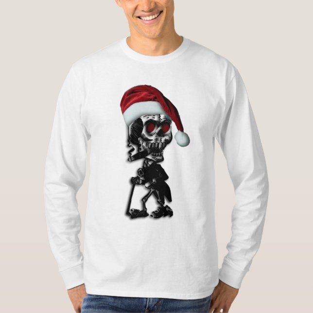 Cigar Smoking Christmas Skeleton T-Shirt (Front)