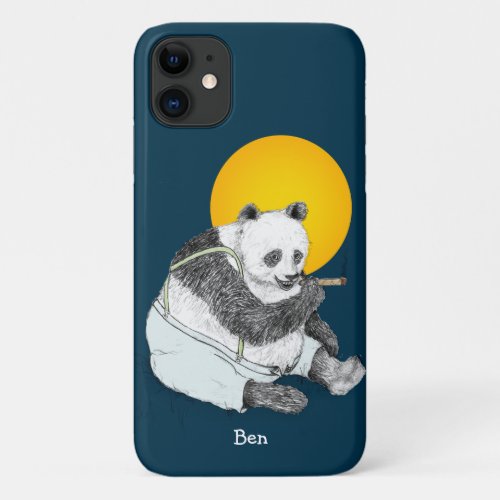 Cigar_smoking Panda Bear in Moonlight iPhone 11 Case