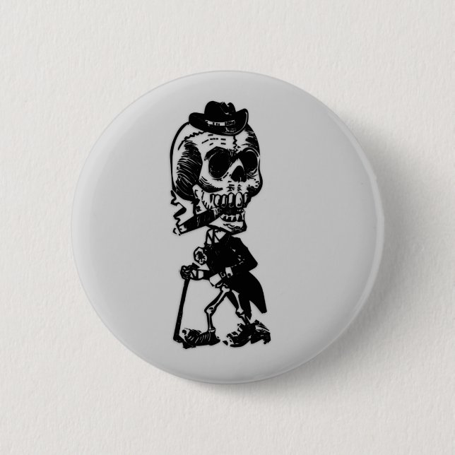 Cigar Smoking Skeleton Button (Front)