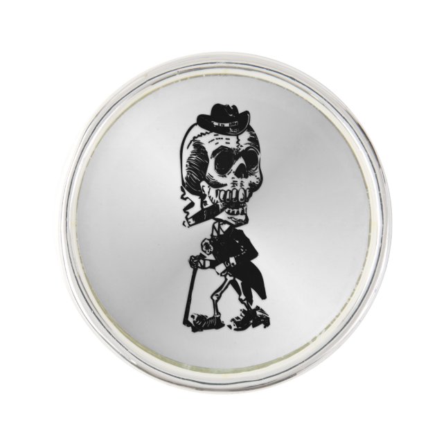 Cigar Smoking Skeleton Lapel Pin (Front)