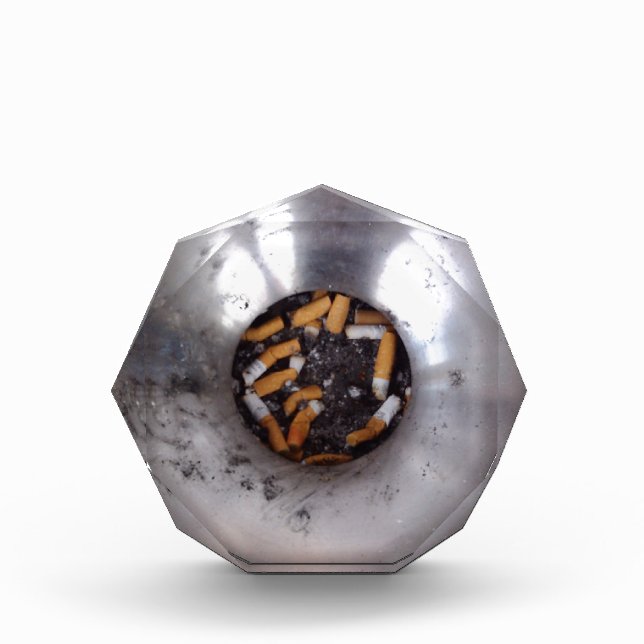 Cigarette Butts in Silver Smokers Ashtray, Funny Acrylic Award (Front)