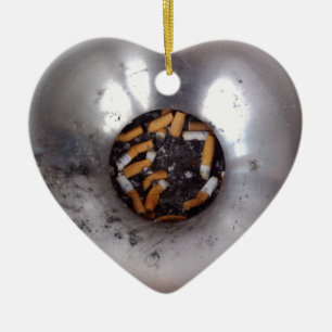Cigarette Butts in Silver Smokers Ashtray, Funny Ceramic Ornament