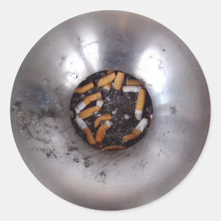 Cigarette Butts in Silver Smokers Ashtray, Funny Classic Round Sticker |  Zazzle